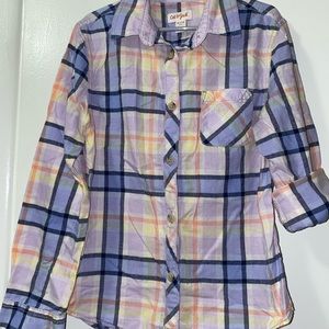 Girls’ Purple Plaid Long Sleeve Button Down Shirt